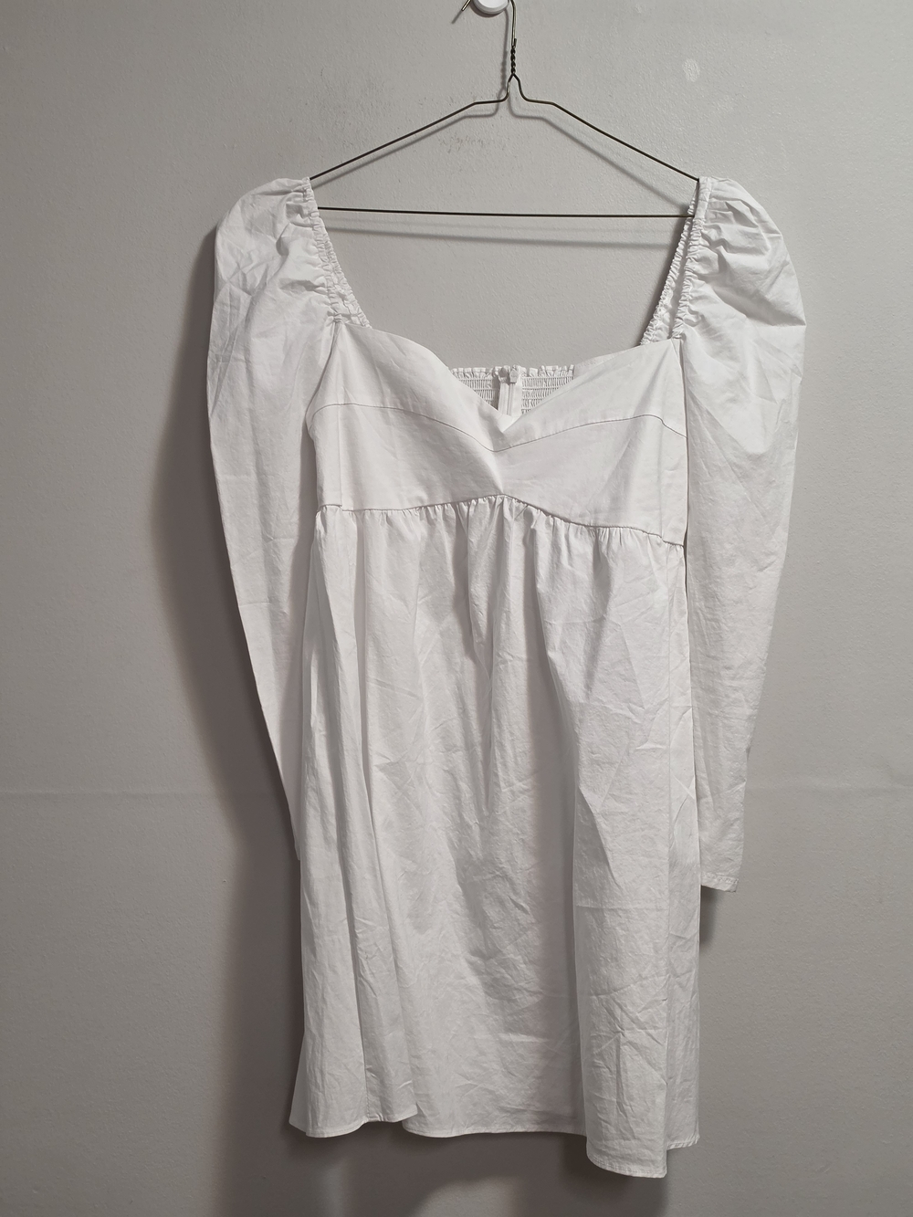 Oak + Fort  White Puff Long Sleeve Babydoll Dress